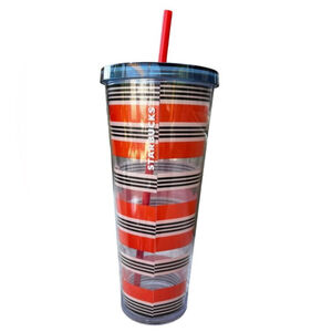 Starbucks Orange and Black Stripe Cold Cup 24 oz